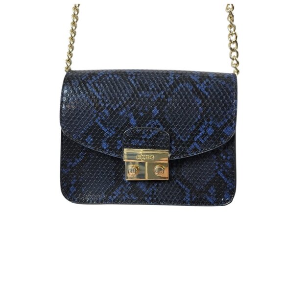 BCBG Faux Snakeskin Crossbody Bag – Blue & Black with Gold Chain - Picture 3 of 11